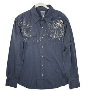 MK Machine Size L Pearl Snap Shirt Y2K Vintage Graphic Grunge Rock Western